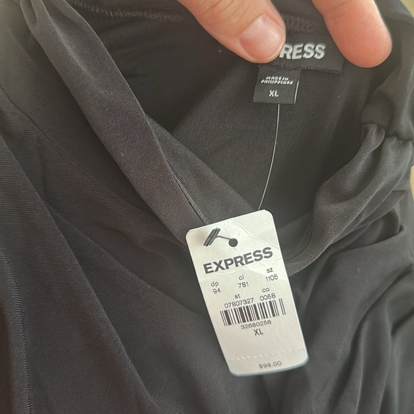 NWT Express Ruched Mock Neck Strong Shoulder Back Cutout Mini Dress Black Sz XL - Picture 7 of 13